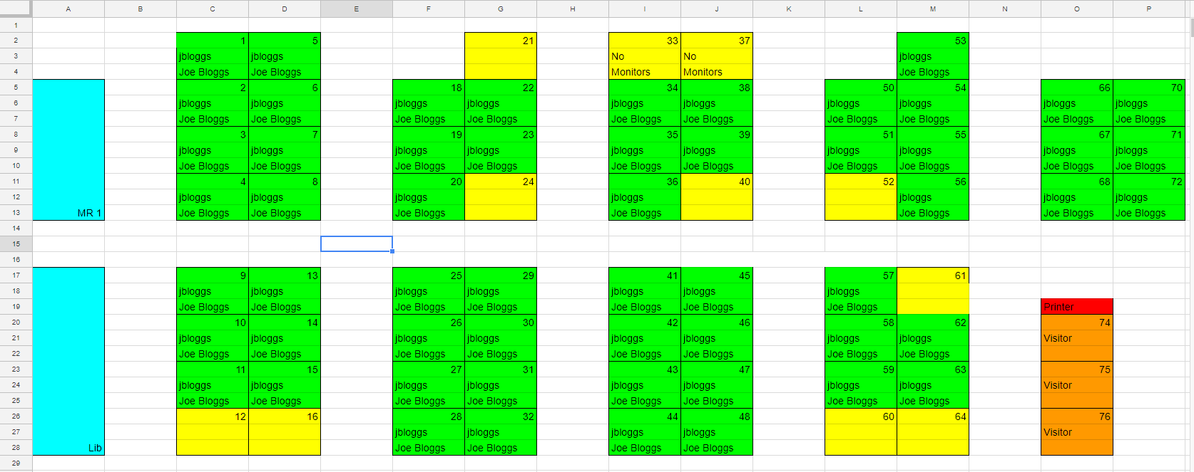 Formatted Google Sheet following schema