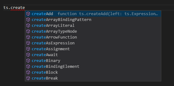 ts.create IntelliSense